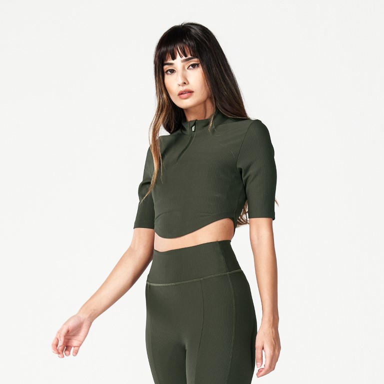 Code Ribbed Crop Top - Khaki